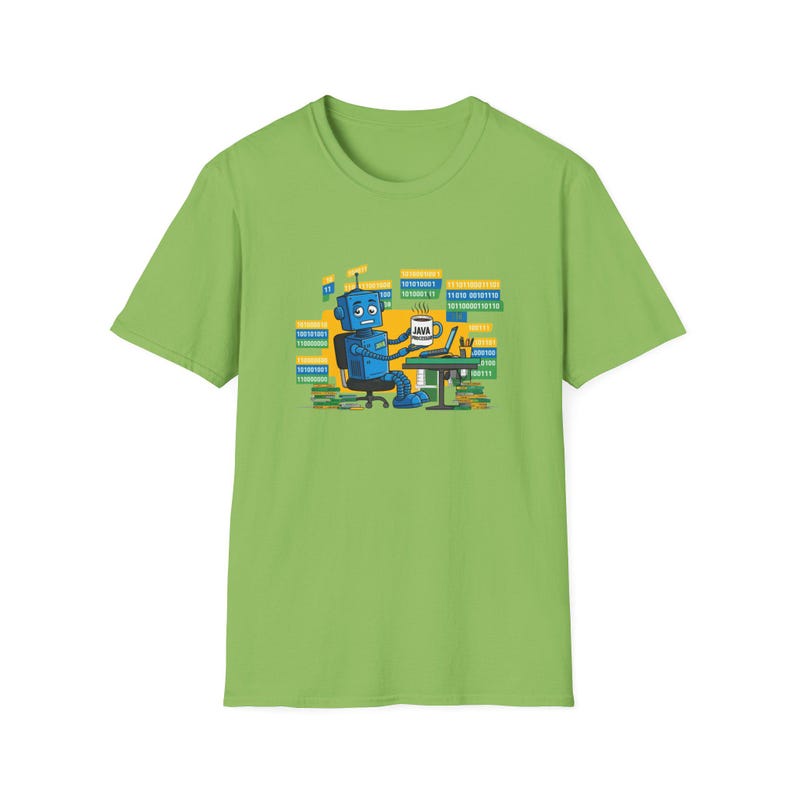 Lustiges „Java Processor“ T-Shirt mit Programmierroboter und Binärcode Bild 7