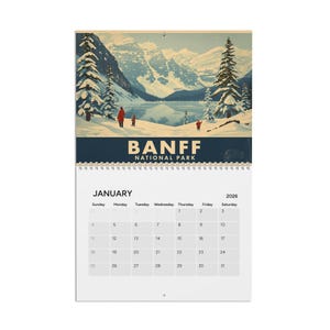 Calendario delle meraviglie naturali vintage 2026 | Poster di paesaggi mondiali retrò | Arte nostalgica in stile anni '50