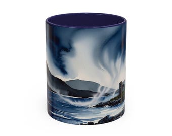 Taza Lago Ness Acuarela | Ruinas y leyenda del monstruo Nessie | Souvenir escocés | Regalo original y misterioso