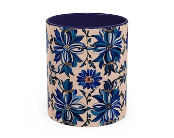 Blue Floral Tile Mug – Portuguese Style Ceramic Pattern – Artisan Design Gift