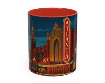Atlanta Watercolor Mug, vintage city souvenir, unique travel gift, retro kitchen décor