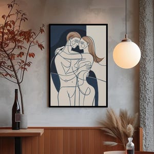 Lámina Digital Pareja Abrazada | Arte Minimalista Emocional para Imprimir