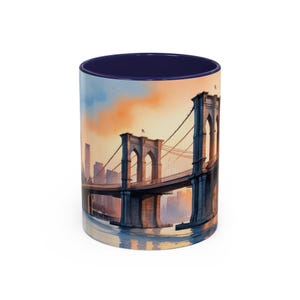 Brooklyn Bridge Mug - watercolor NYC gift - urban skyline travel cup
