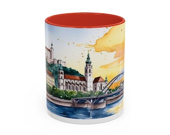 Bratislava Art Mug with Castle & Bridge - Elegant, Colorful Design for Slovakia Lovers