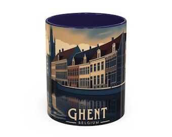 Ghent Vintage Mug, Belgian canal art, moody romantic gift, fairytale city keepsake