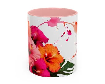 Tropical Hibiscus Flowers Mug – Bright Watercolor Floral Coffee Cup