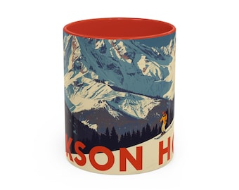 Jackson Hole Vintage Tasse, USA Künstlerisches Souvenir, Original Ski Geschenk, Bergküche Dekor, Keramik Reisebecher