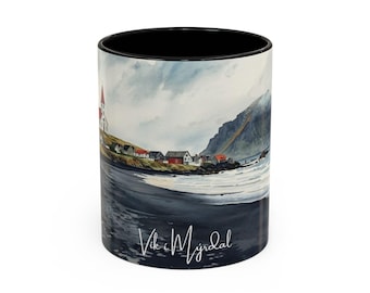Vík í Mýrdal Mug Watercolor, Iceland Nordic Art, Travel Gift, Kitchen Decor, Modern Souvenir