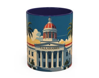 Tallahassee Watercolor Mug, vintage Florida souvenir, unique travel gift, tropical kitchen décor