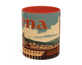 Siena Mug Vintage Italy, Tuscan village art, rustic kitchen gift, medieval tower design, timeless travel memory