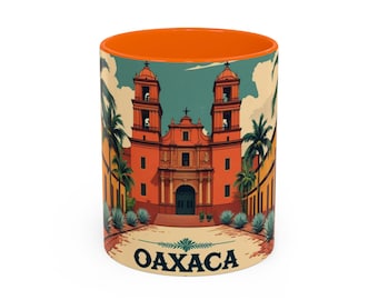 Oaxaca Vintage Mug, colorful Mexico travel art, folk decor gift, warm kitchen souvenir