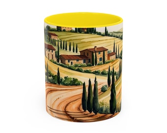 Tuscany mug watercolor – Tuscany landscape mug – rustic Italian gift idea