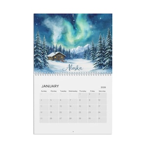 Calendario acquerello del Nord America 2026 | Canada, Stati Uniti, Alaska e Messico | Un regalo da viaggio e un'elegante decorazione murale