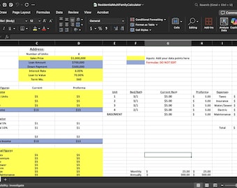 Rental Property Analyzer Excel | Sjabloon voor acceptatie voor meerdere gezinnen (digitale download)