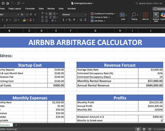 Calculadora de arbitraje de Airbnb/Hoja de cálculo de ROI, análisis de propiedades de alquiler (descarga digital)