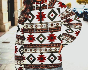Women's Custom Made Native American Navajo Pattern Spring Warm Soft Fleece Pullover