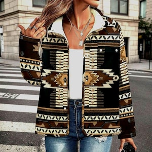 Maßgeschneiderte Native American Navajo Muster Frühling Sherpa Fleece-Jacke für Damen