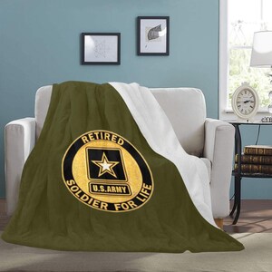 Very Large Army Green United States Army Retired Soldier For Life 70X80 Inch Micro Fleece Blanket Monogram Soft Very Warm Blanket...