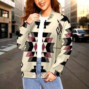 Women's Spring Custom Native American Navajo Pattern Button Down Coat Jacket