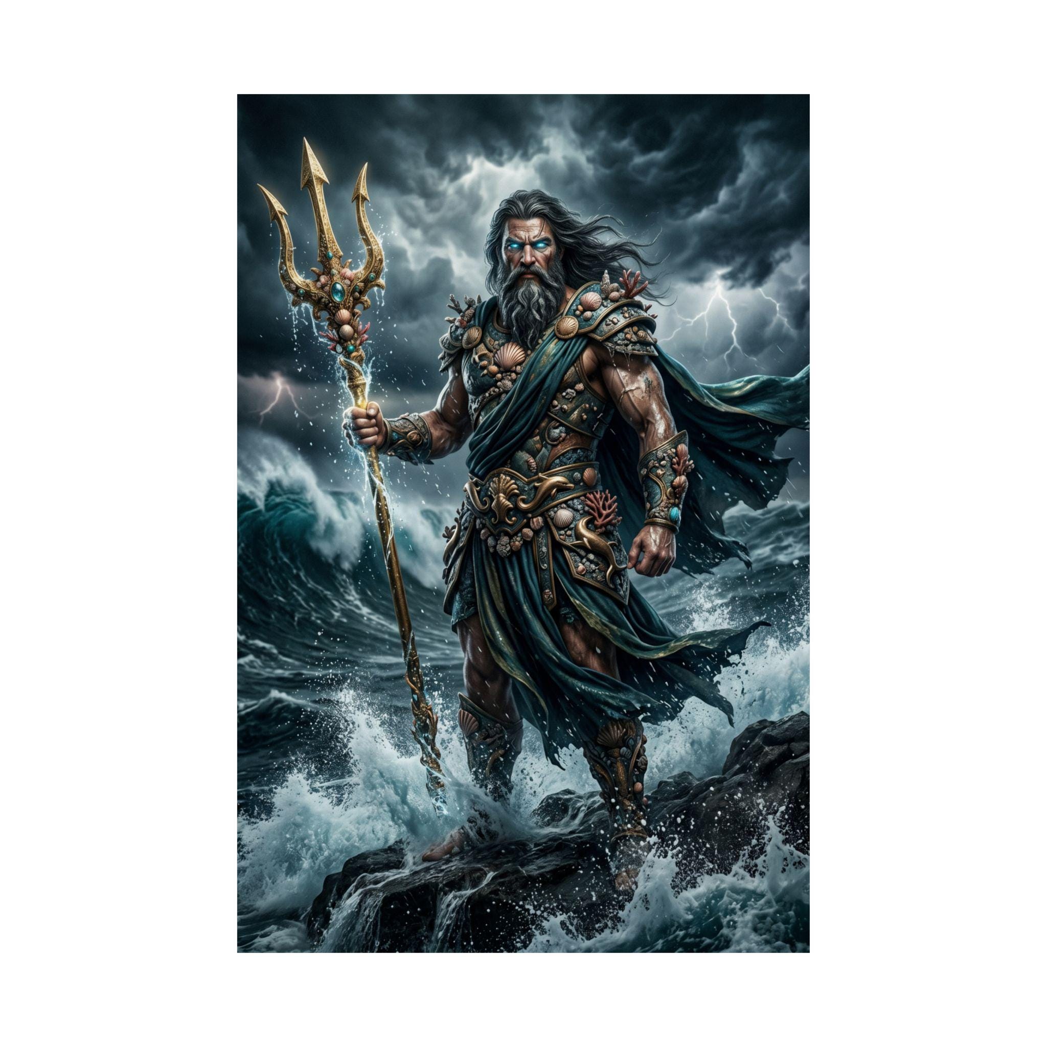 Poseidon Poster | Greek Mythology Wall Art | Cinematic Sea God Decor - Etsy