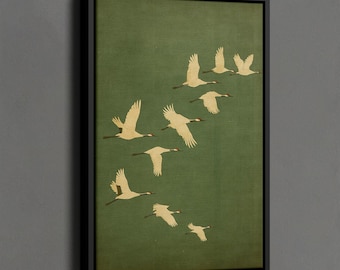 Cranes Print, Japanese Cranes Canvas Print, Minimalist Crane Wall Art, Cranes Japandi Style Wall Decor, Eclectic Home Decor, New Home Gift