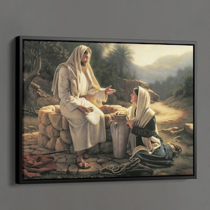 Jesus Talks With Samaritan Woman Poster, Jesus Christ and the Samaritan Woman Wall Art, Christian Decor, Spiritual Motivational Art