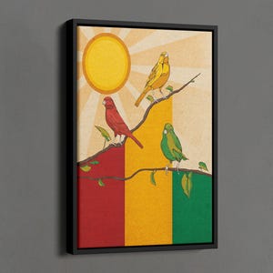 Impression Bob Marley, impression trois petits oiseaux, art mural oiseaux colorés, impression soleil, décoration murale chanteuse américaine, art mural inspiré de Bob Marley