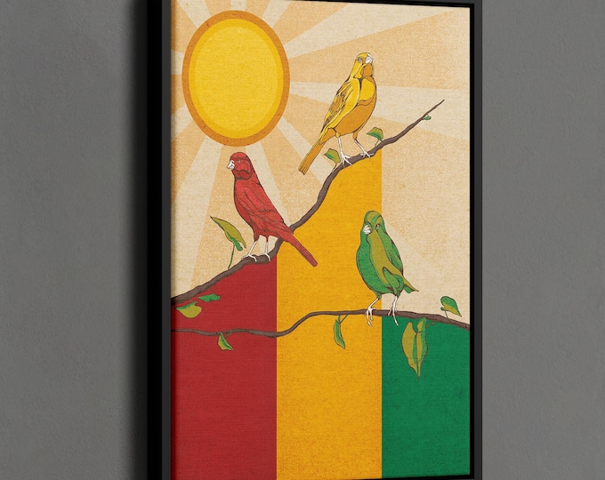 Bob Marley Print, Three Little Birds Print, Colorful Birds Wall Art, Sun Print, American Singer Wall Decor, Bob Marley Inspired Wall Art