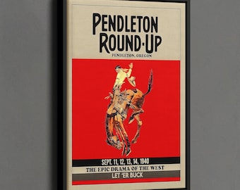 Pendleton Print, Pendleton Round Up Rodeo Poster, Ranch Decor Red Posters, Western Wall Art, Cowgirl Print, Western Home Decor, Western Gift