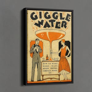 Giggle Water Canvas Print, Antique Bar Decor, Bar Cart Wall Decor, Alcohol Art, Martini Wall Art, Cocktail Book Cover, Bar Wall Decor