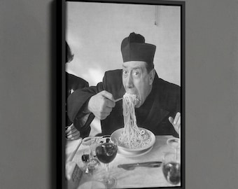 Italienischer Mann isst Spaghetti Poster, Schwarzweiß Pasta Druck, Spaghetti Wandkunst, Restaurant Dekor, Italien Fotografie Kunstdruck, Eat Art