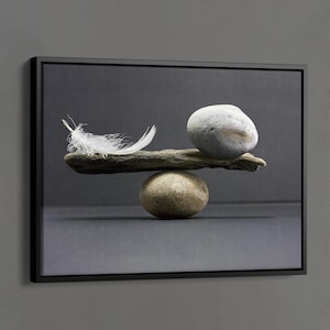 Feather and Stone Balance Poster, Balance Wall Art, Motivational Print, Psychology Clinic Wall Decor, Hotel Wall Art, Positive Affirmation