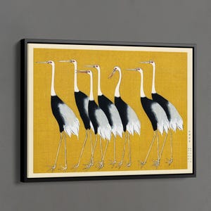 Lucky Cranes Print, Ogata Korin Exhibition Poster, Yellow Crane Wall Decor, Mustard Yellow, Japanese Cranes Office Decor, Crane Lover Gifts