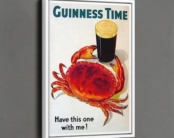 Póster vintage de Guinness, impresión de Guinness Time, arte mural con alcohol, póster de cangrejo de Guinness, decoración de cocina vintage, póster de cerveza, decoración de pared de bar