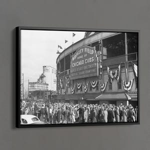 Chicago Cubs 1945 Poster, Chicago Cubs Wrigley Field Print, Black and White Photography, Antique Home Decor, Man Cave Wall Decor