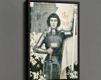 Joan of Arc by Albert Lynch Poster, Warrior Woman Art, Medieval Wall Decor, Catholic Gift, Art Nouveau Painting, French Saint Poster