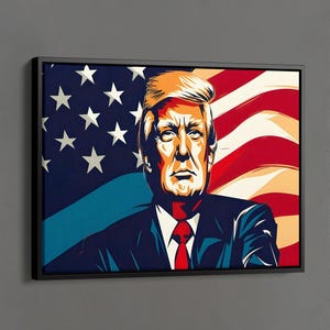 Donald Trump Poster, US Flag and Trump Graffiti Wall Art, Donald Trump Canvas, US Presidents Poster, Political Gifts, Pop Art Canvas Poster