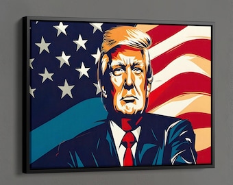 Donald Trump Poster, US Flag and Trump Graffiti Wall Art, Donald Trump Canvas, US Presidents Poster, Political Gifts, Pop Art Canvas Poster