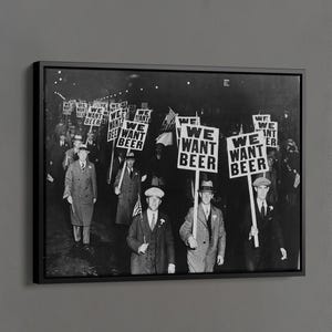 Poster We Want Beer, kunst aan de muur verbod, muurdecoratie bar, bierprotest, zwart-witte kunst, muurdecoratie pub, muurkunst bar, man Cave Art