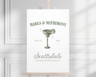 Margs And Matrimony Bachelorette Sign, Custom Margaritas and Matrimony Bachelorette Poster, Margs and Matrimony Tequila Bachelorette Party