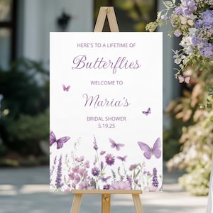 Butterflies Bridal Shower Sign Printed, Butterflies Bridal Shower Welcome Sign, Here&#39;s To A Lifetime Of Butterflies, Bridal Butterfly Poster
