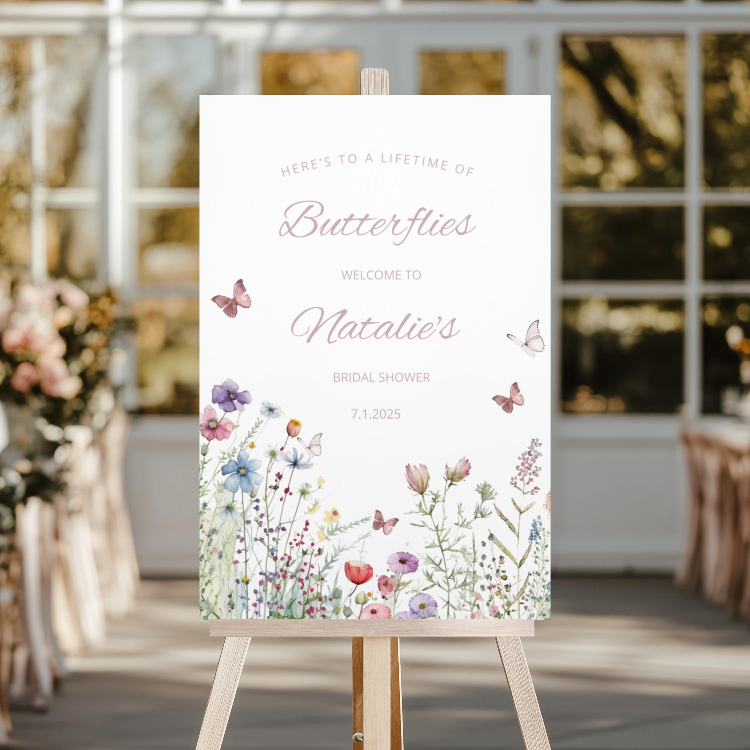 Butterflies Bridal Shower Sign Printed, Butterflies Bridal Shower ...