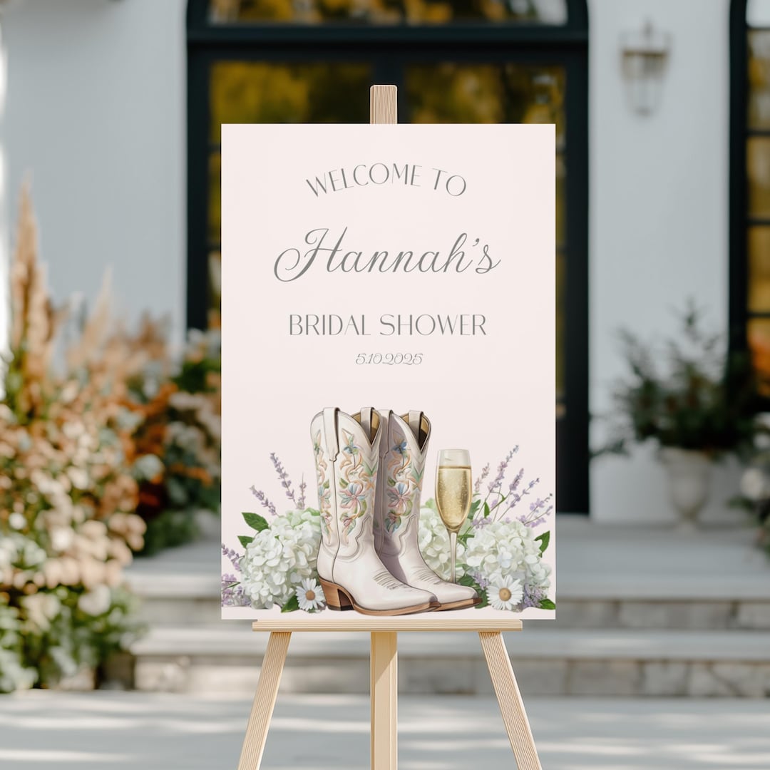 Boots and Bubbly Bridal Shower Welcome Poster, Western Boots and Bubbly ...