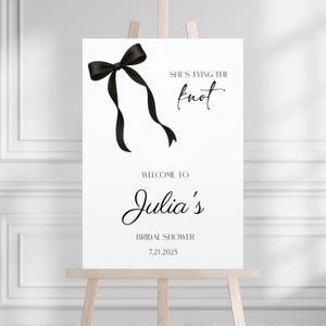 She&#39;s Tying The Knot Bridal Shower Welcome Sign, Custom She&#39;s Tying The Knot Welcome Sign, Tying The Knot Black Bow Bridal Shower Poster