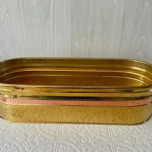 Lg Vtg 18” Hammered Brass and Copper Planter/ Made in Holland /Storage Container/ Copper Decor/ Organization/Hollywood Regency/MCM