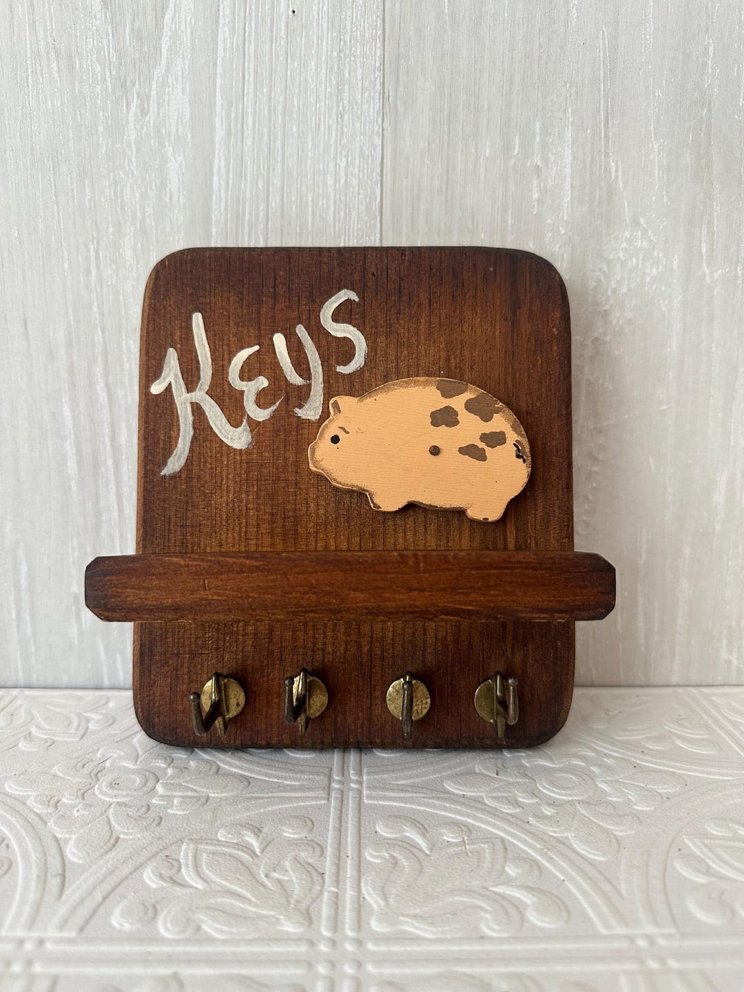 Key Rack Pig Vintage Farmhouse Pig Key Holder: Country Kitchen Decor With Shelf - Etsy
