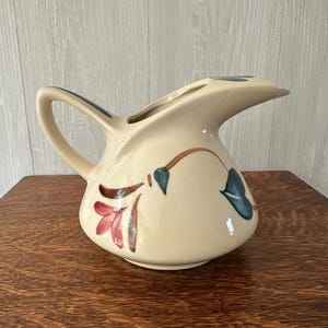 1940s Purinton Pottery Pitcher: Red Blossom Ivy Design, Farmhouse Decor