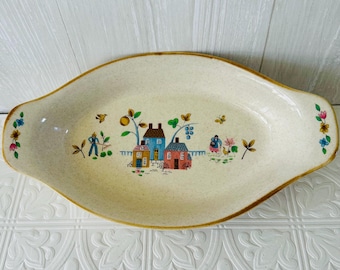 International Stoneware Japan Oval AuGratin Dish/Heartland Pattern