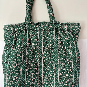 Vintage Quilted Knitting Project Bag: Green & Pink Tote
