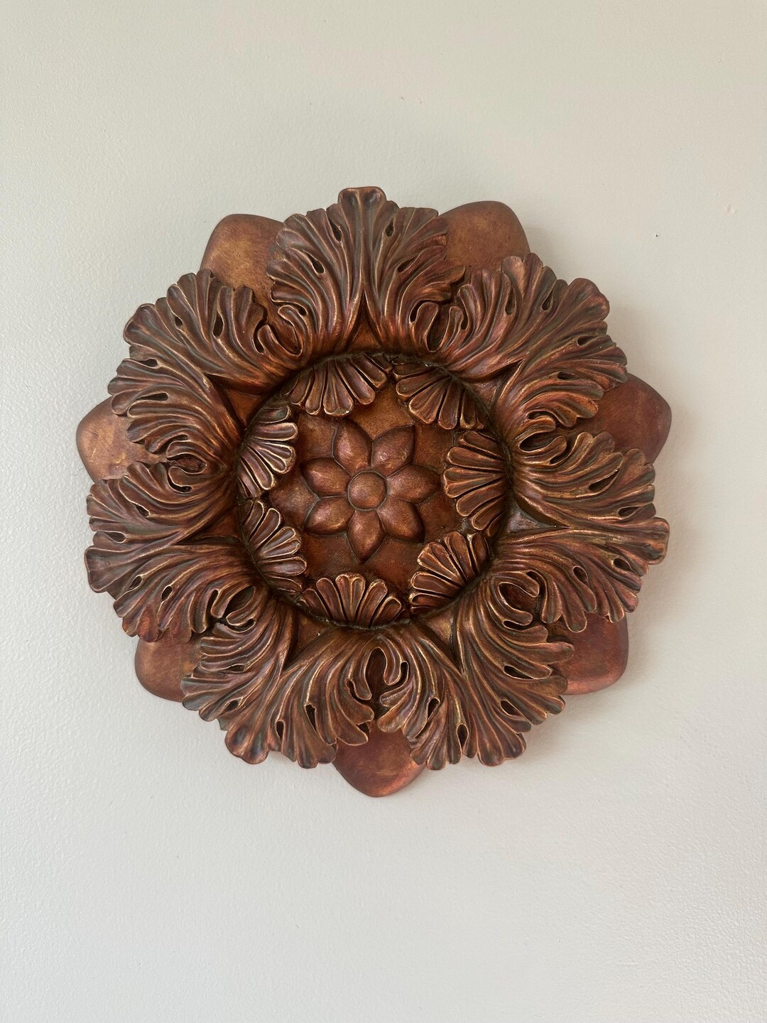 Vintage Decoline Wall Art/bronzed Floral Wall Medallion/ Copper Painted ...